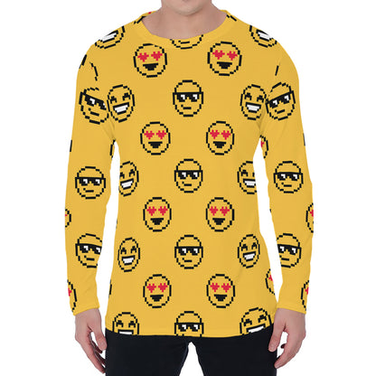 Pixel Emoji Pattern Print Men's Long Sleeve T-Shirt