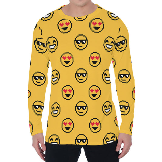 Pixel Emoji Pattern Print Men's Long Sleeve T-Shirt