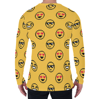 Pixel Emoji Pattern Print Men's Long Sleeve T-Shirt