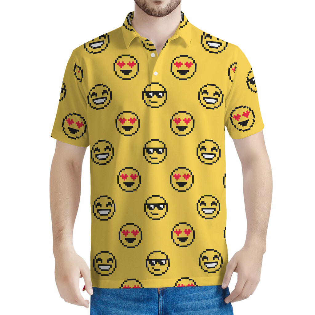 Pixel Emoji Pattern Print Men's Polo Shirt