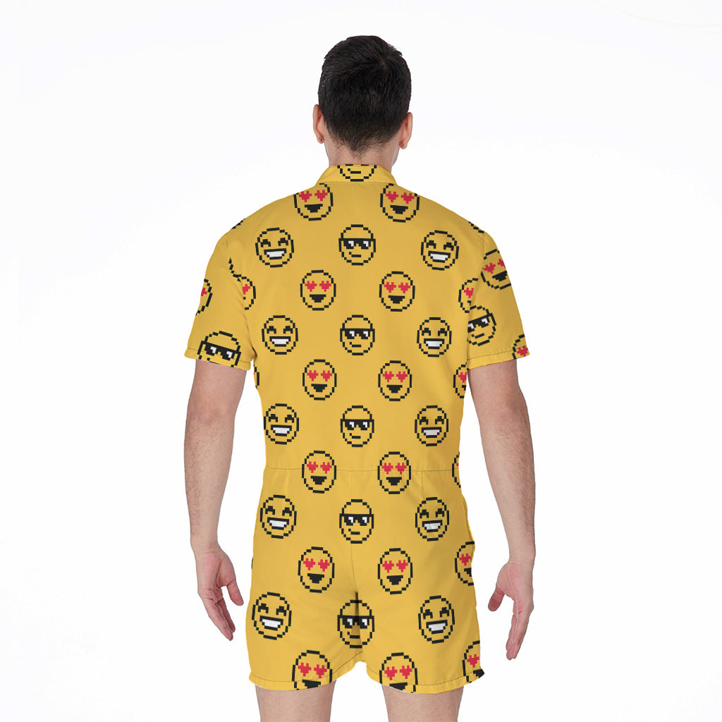 Pixel Emoji Pattern Print Men's Rompers