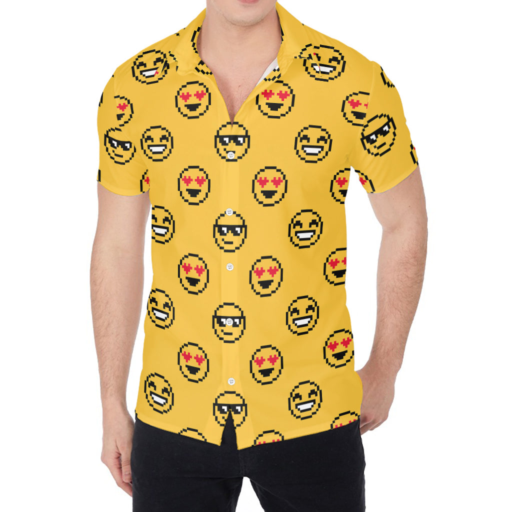 Pixel Emoji Pattern Print Men's Shirt