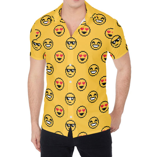 Pixel Emoji Pattern Print Men's Shirt