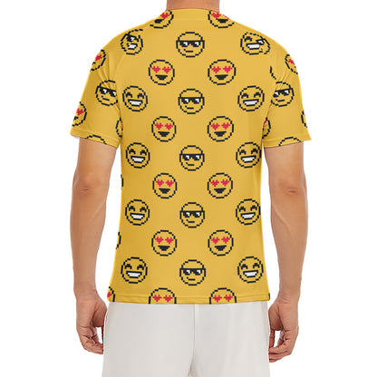 Pixel Emoji Pattern Print Men's Short Sleeve Rash Guard