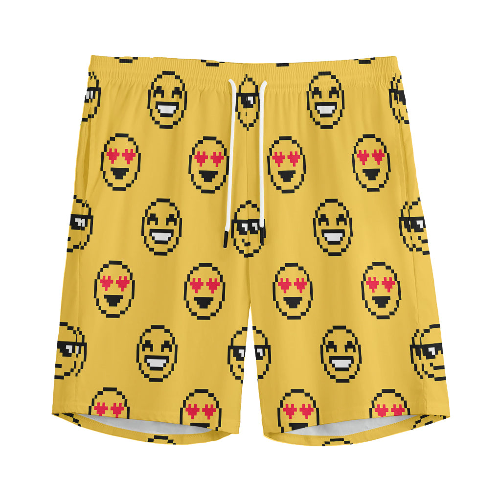 Pixel Emoji Pattern Print Men's Sports Shorts