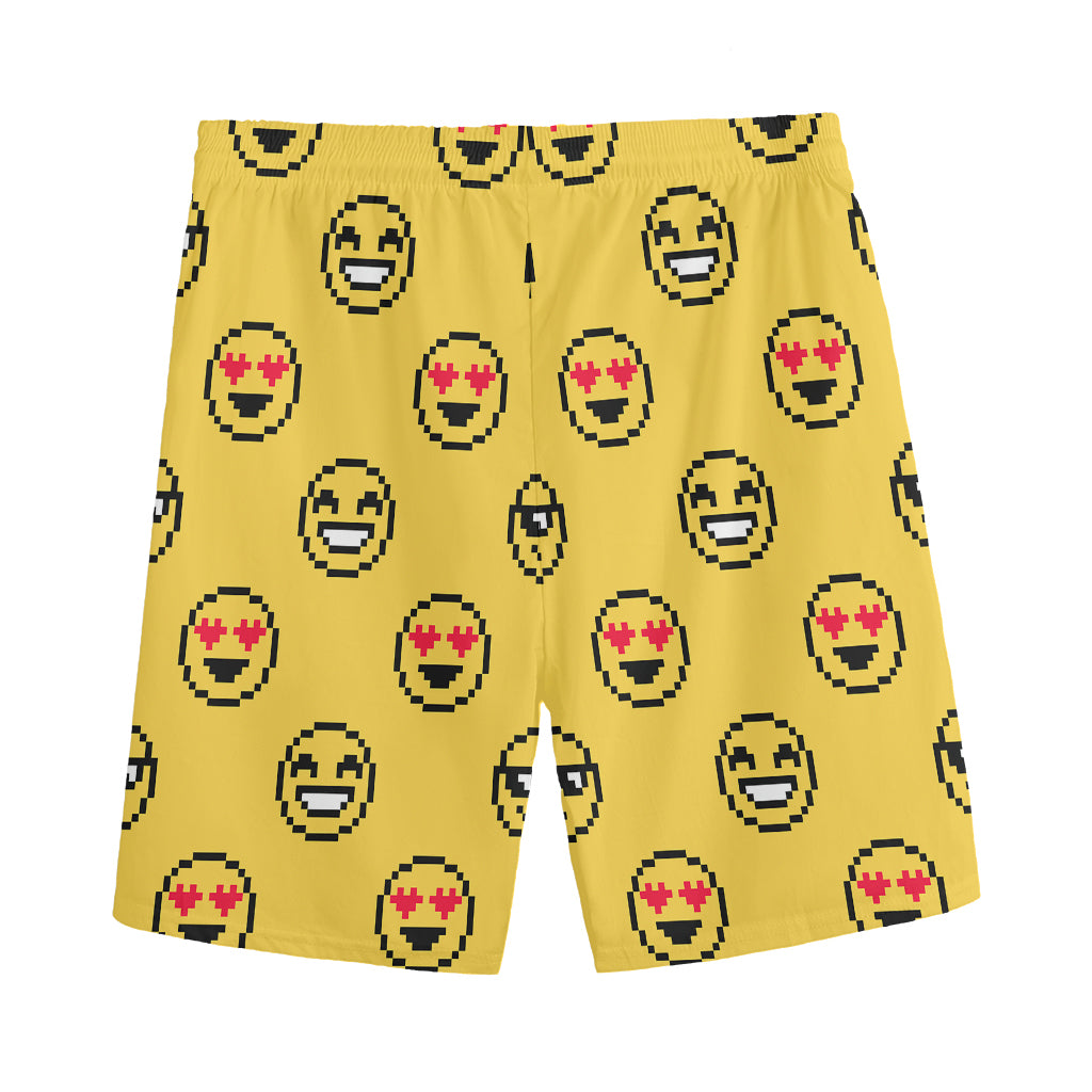 Pixel Emoji Pattern Print Men's Sports Shorts