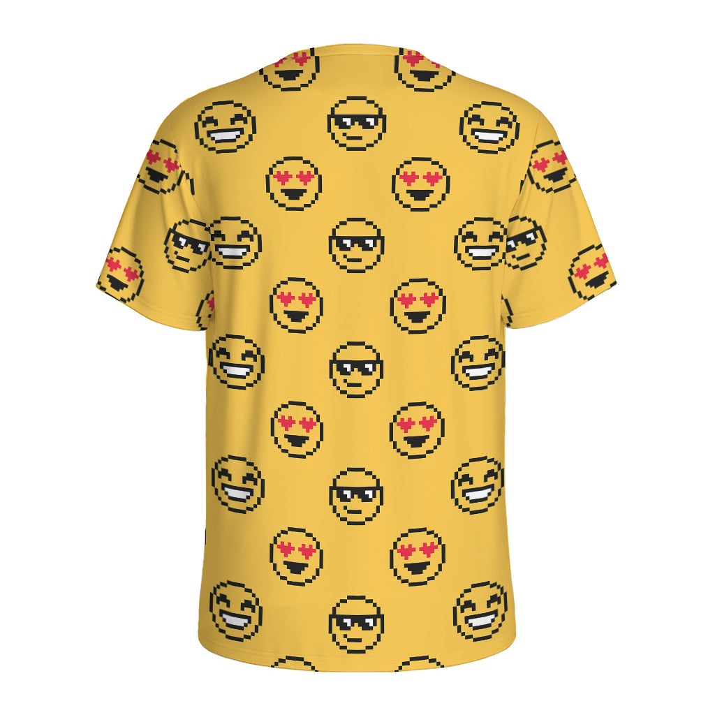 Pixel Emoji Pattern Print Men's Sports T-Shirt