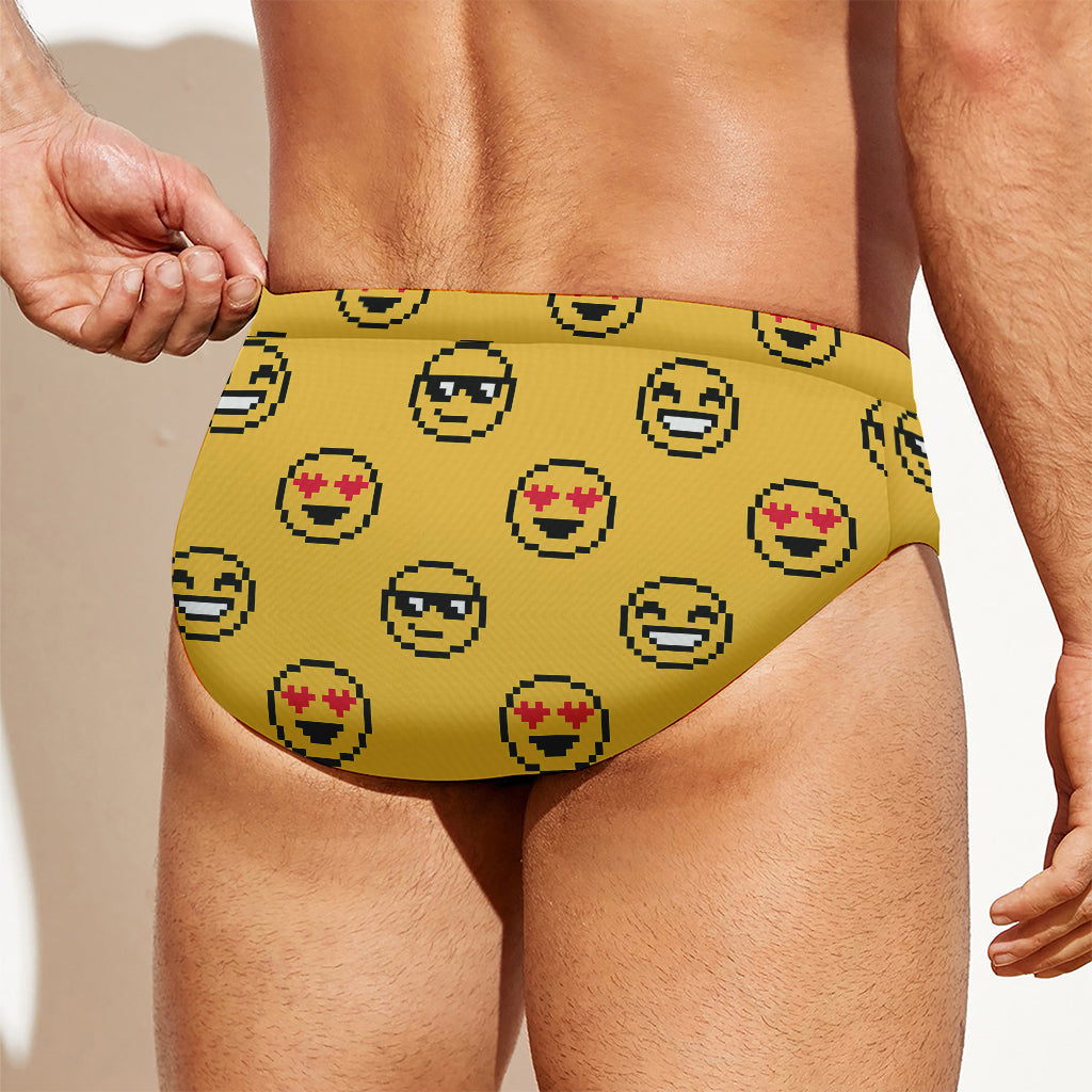 Pixel Emoji Pattern Print Men's Swim Briefs