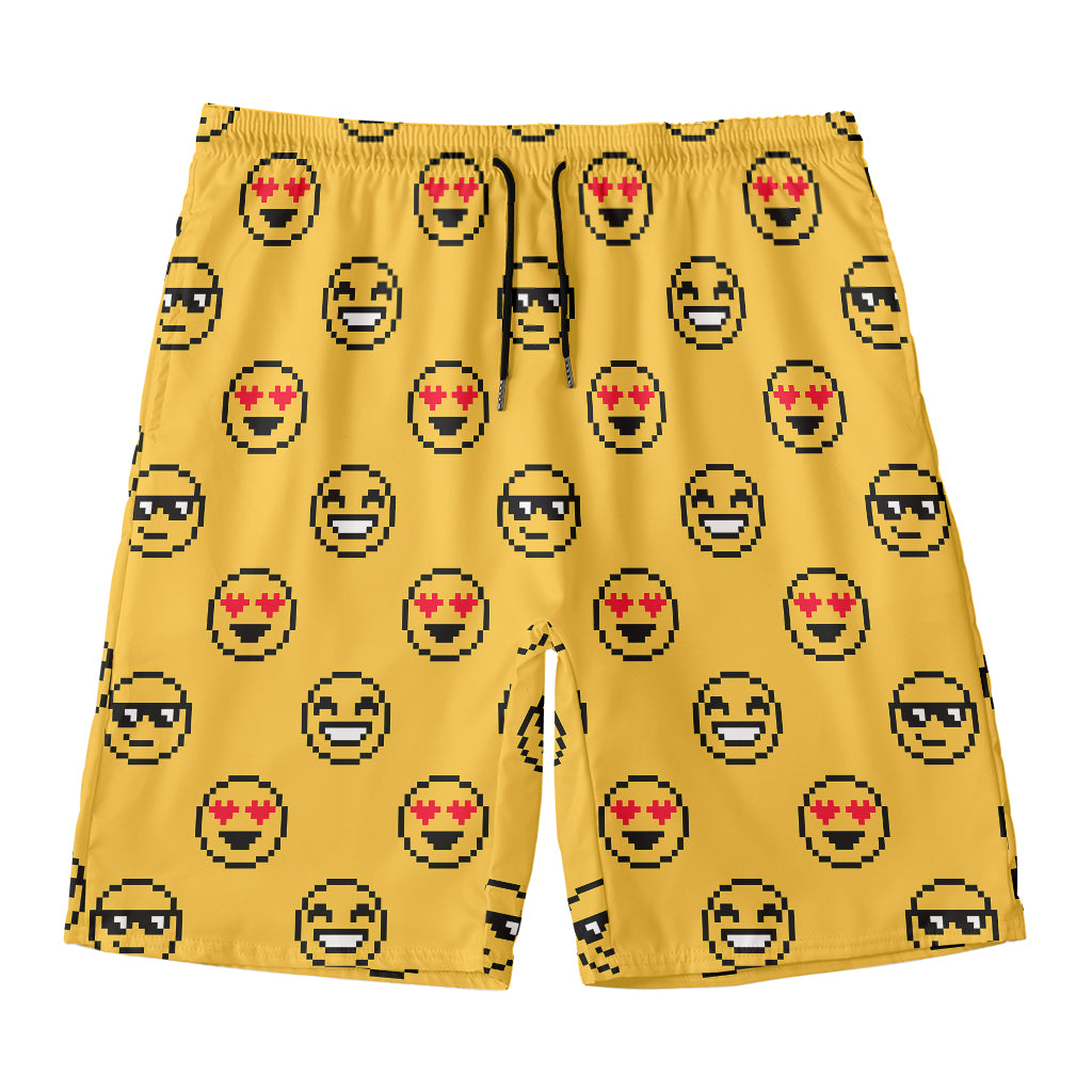 Pixel Emoji Pattern Print Men's Swim Trunks