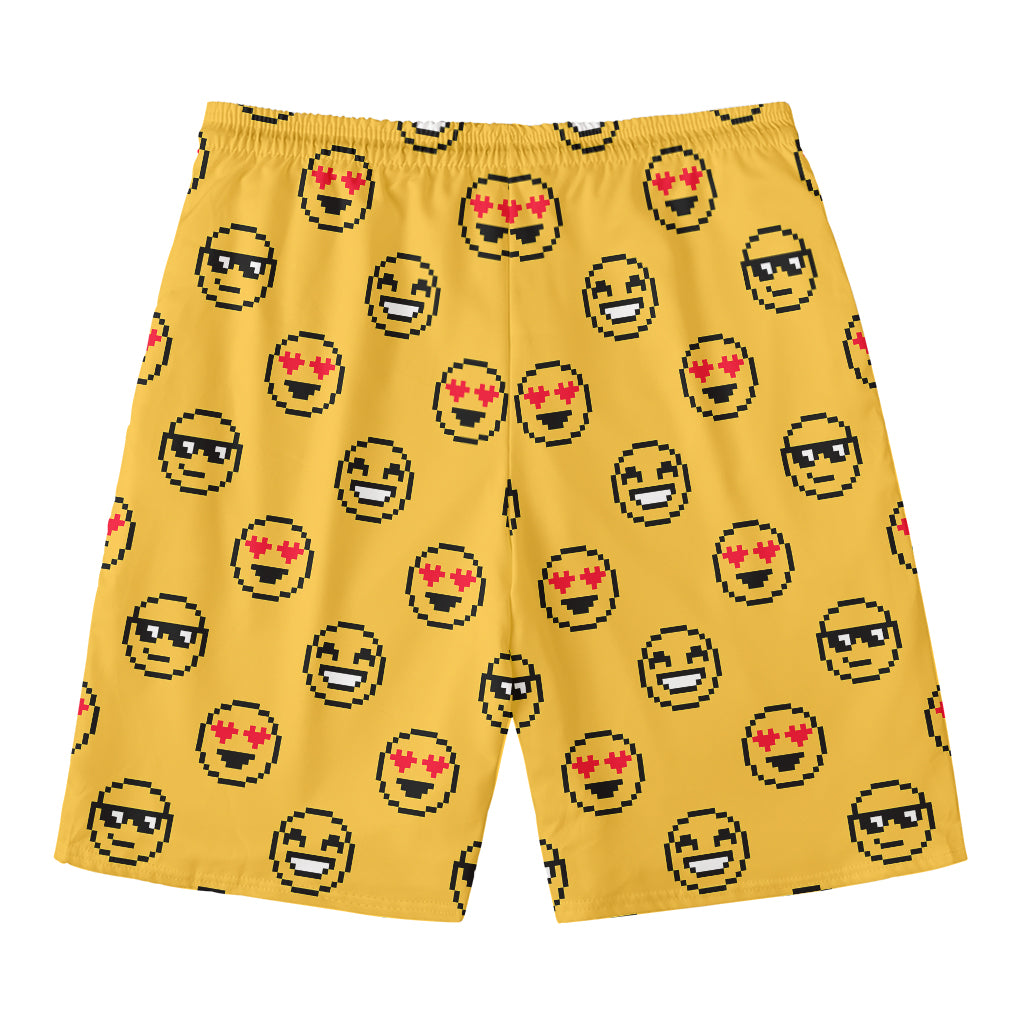 Pixel Emoji Pattern Print Men's Swim Trunks