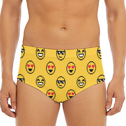 Pixel Emoji Pattern Print Men's Triangle Swim Briefs