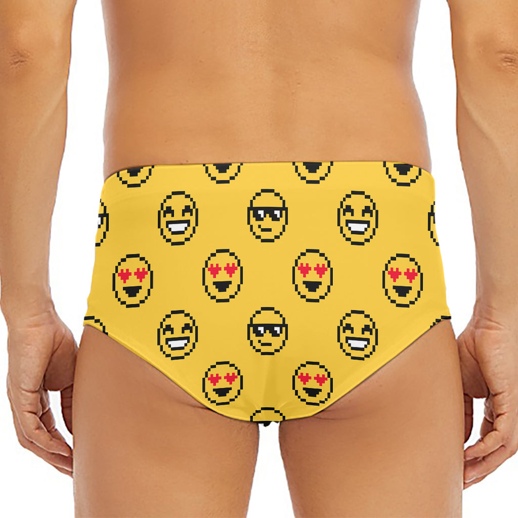 Pixel Emoji Pattern Print Men's Triangle Swim Briefs