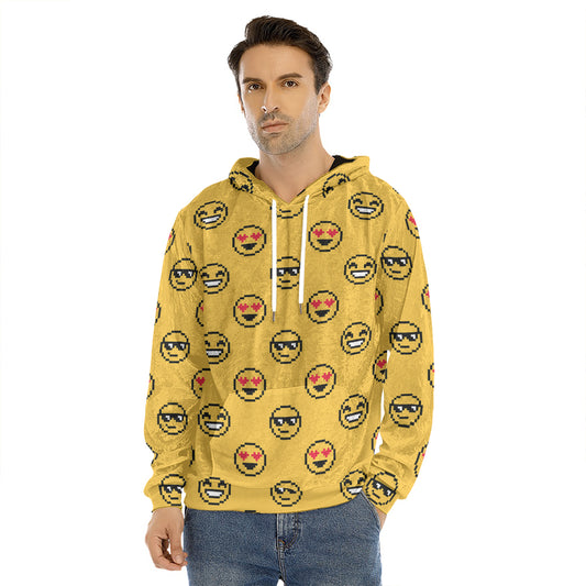 Pixel Emoji Pattern Print Men's Velvet Pullover Hoodie