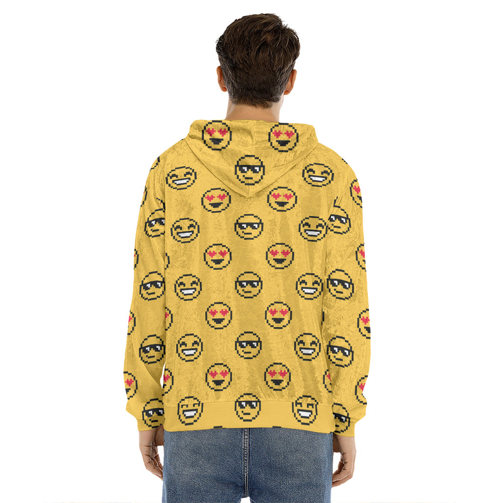 Pixel Emoji Pattern Print Men's Velvet Pullover Hoodie