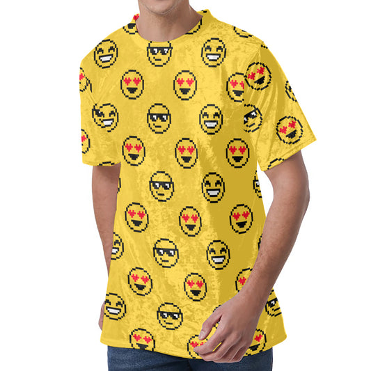 Pixel Emoji Pattern Print Men's Velvet T-Shirt