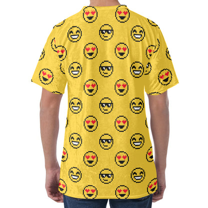 Pixel Emoji Pattern Print Men's Velvet T-Shirt
