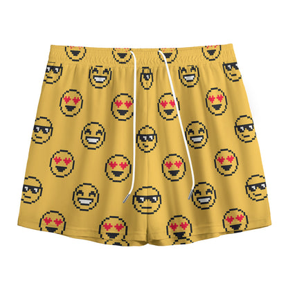 Pixel Emoji Pattern Print Mesh Shorts