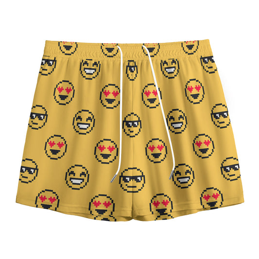 Pixel Emoji Pattern Print Mesh Shorts