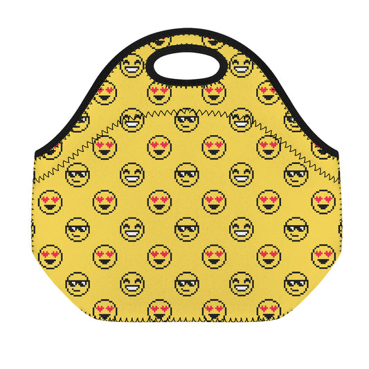 Pixel Emoji Pattern Print Neoprene Lunch Bag