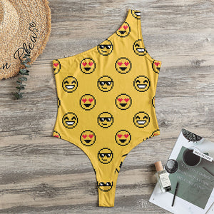 Pixel Emoji Pattern Print One Shoulder Bodysuit