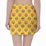 Pixel Emoji Pattern Print Pencil Mini Skirt