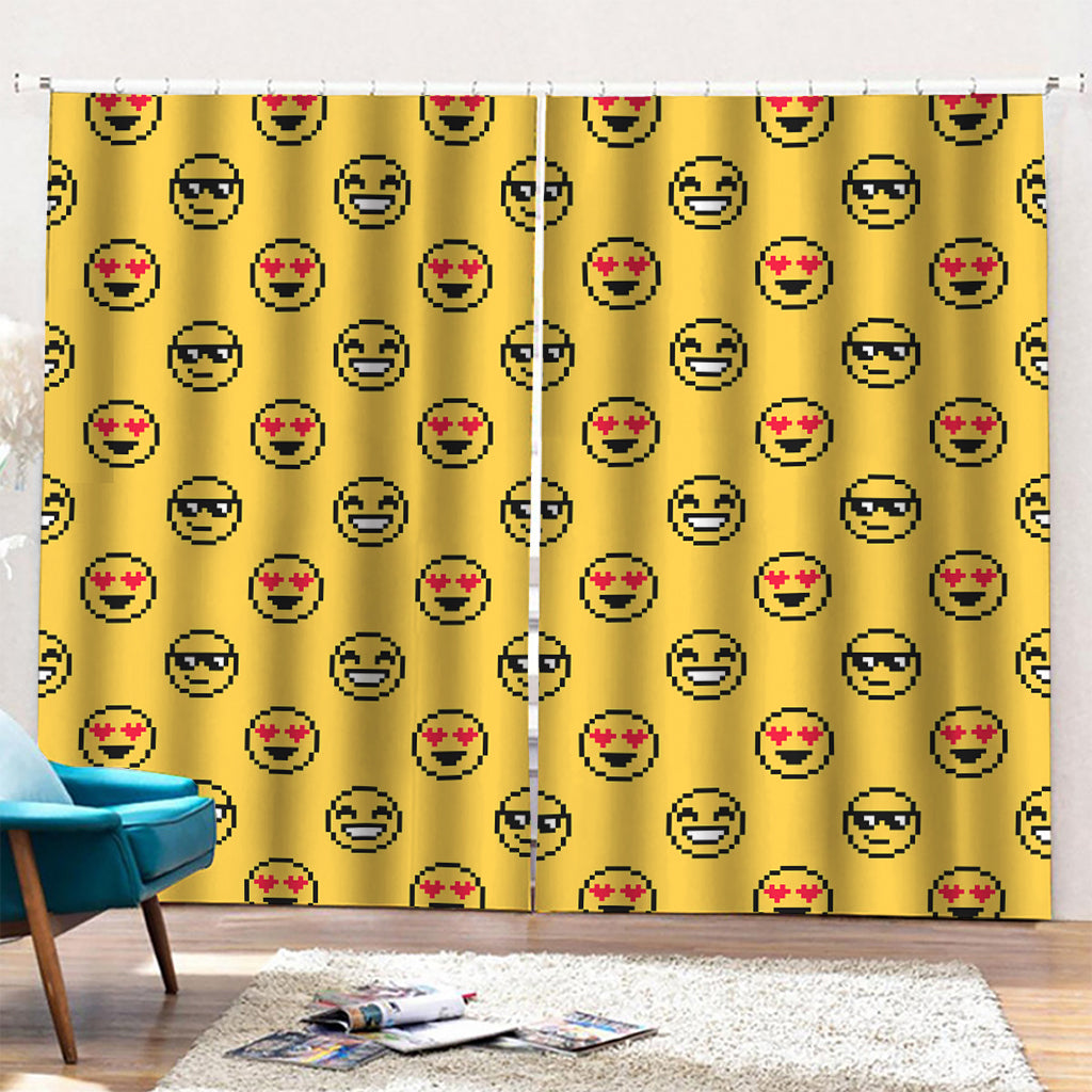 Pixel Emoji Pattern Print Pencil Pleat Curtains