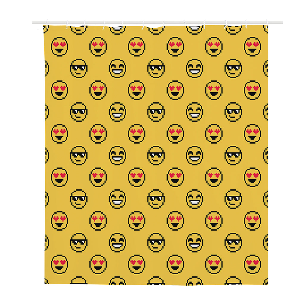 Pixel Emoji Pattern Print Polyester Shower Curtain