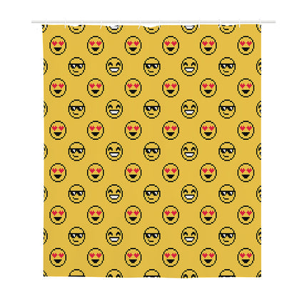 Pixel Emoji Pattern Print Polyester Shower Curtain