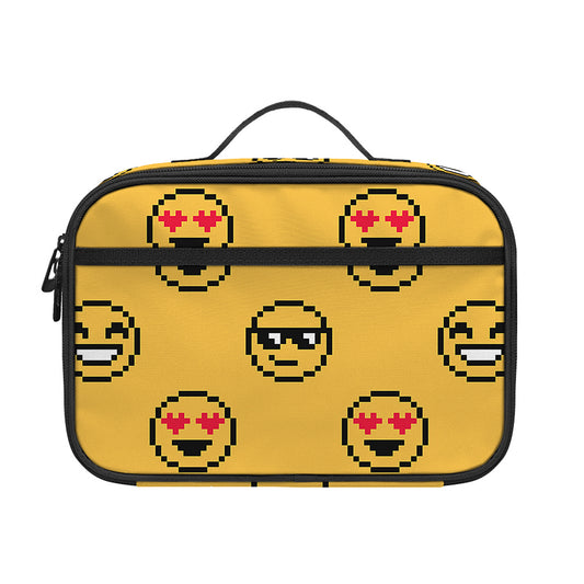 Pixel Emoji Pattern Print Portable Lunch Bag