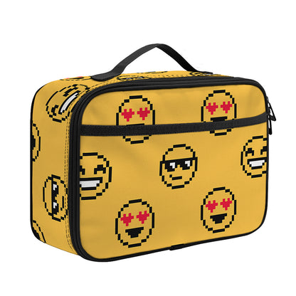 Pixel Emoji Pattern Print Portable Lunch Bag