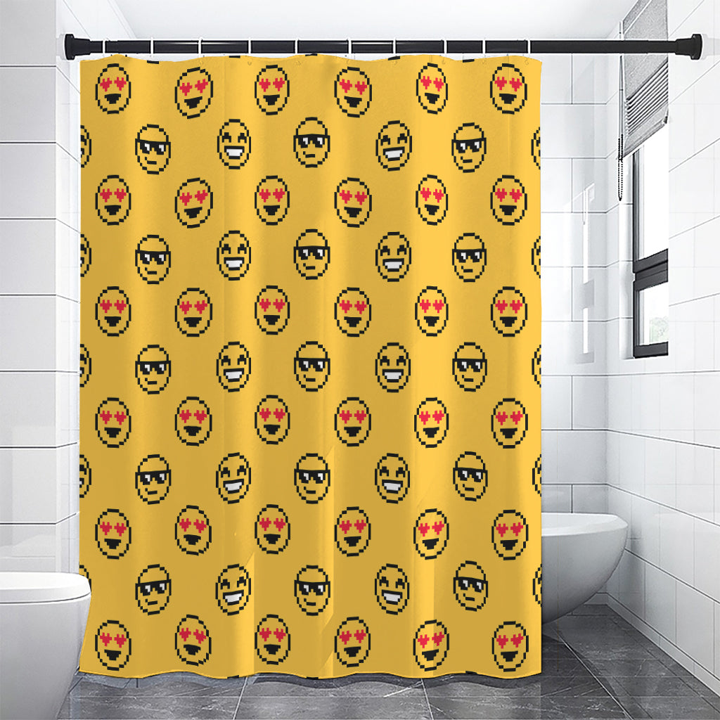 Pixel Emoji Pattern Print Premium Shower Curtain