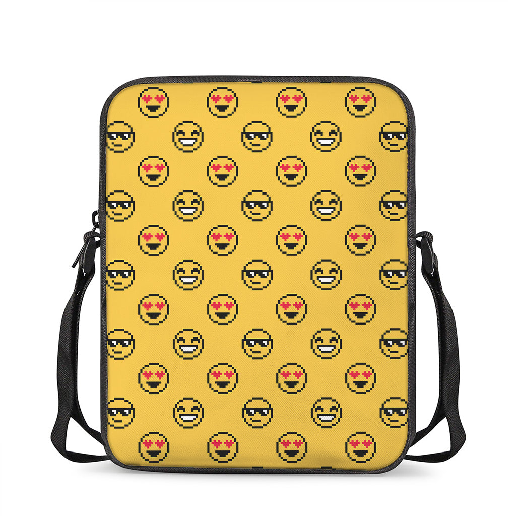 Pixel Emoji Pattern Print Rectangular Crossbody Bag