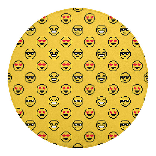 Pixel Emoji Pattern Print Round Blanket