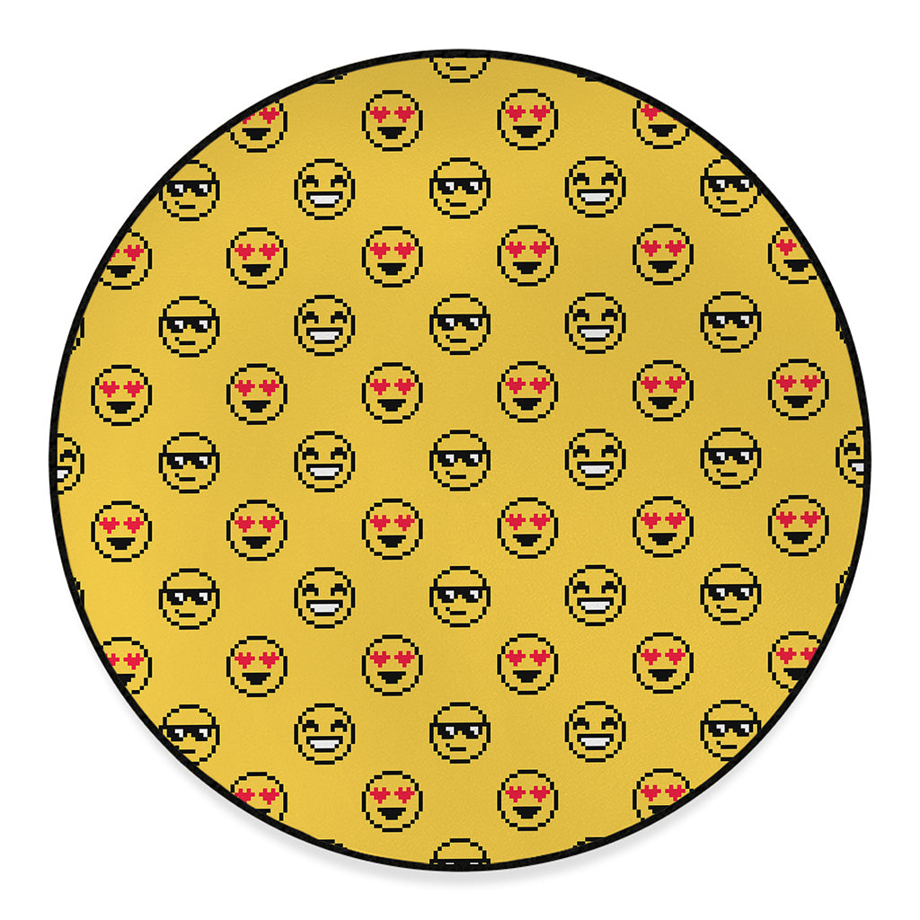 Pixel Emoji Pattern Print Round Floor Mat