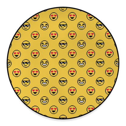 Pixel Emoji Pattern Print Round Floor Mat