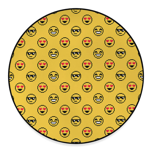 Pixel Emoji Pattern Print Round Floor Mat