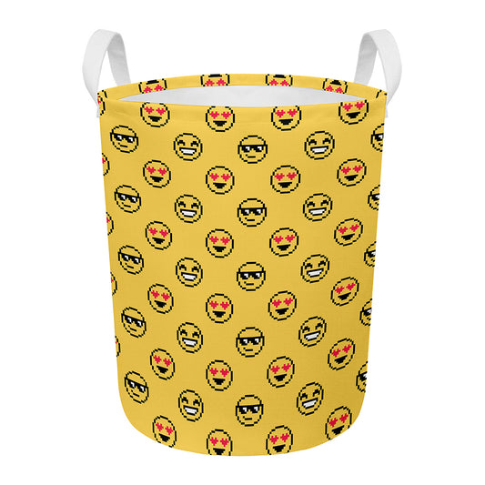 Pixel Emoji Pattern Print Round Laundry Basket