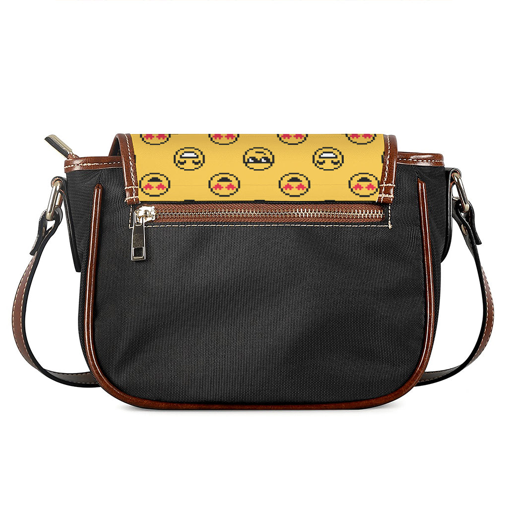 Pixel Emoji Pattern Print Saddle Bag
