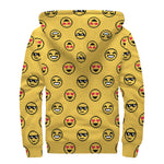 Pixel Emoji Pattern Print Sherpa Lined Zip Up Hoodie