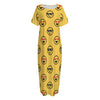 Pixel Emoji Pattern Print Short Sleeve Long Nightdress