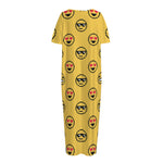 Pixel Emoji Pattern Print Short Sleeve Long Nightdress