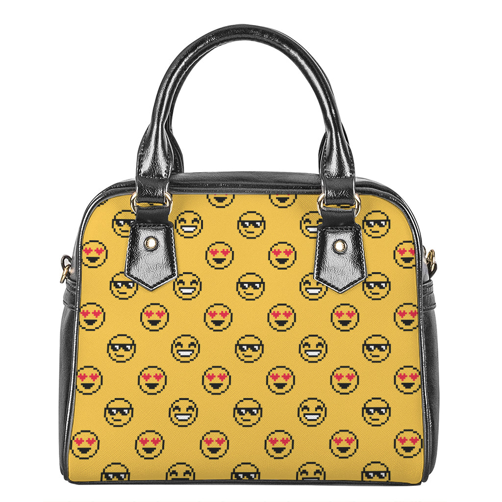 Pixel Emoji Pattern Print Shoulder Handbag