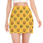 Pixel Emoji Pattern Print Side Slit Mini Skirt