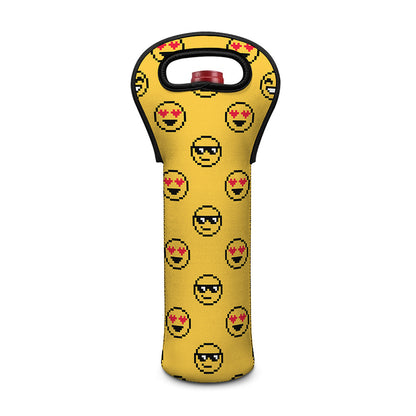 Pixel Emoji Pattern Print Single Neoprene Wine Tote