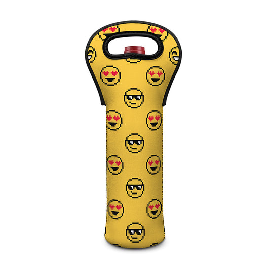 Pixel Emoji Pattern Print Single Neoprene Wine Tote
