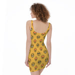 Pixel Emoji Pattern Print Sleeveless Bodycon Dress