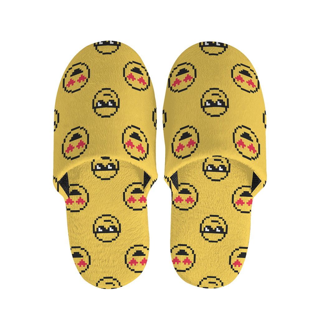 Pixel Emoji Pattern Print Slippers