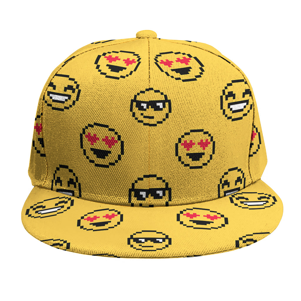Pixel Emoji Pattern Print Snapback Cap