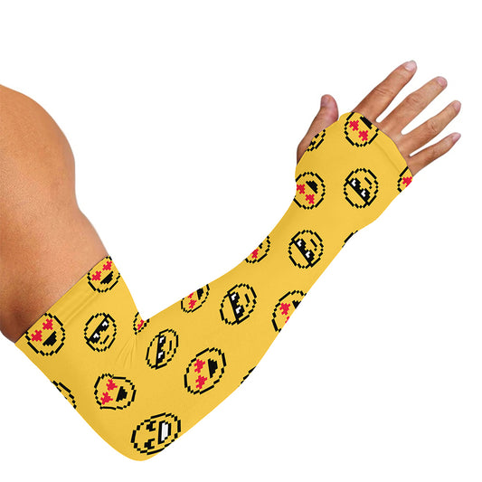 Pixel Emoji Pattern Print Sun Protection Arm Sleeves