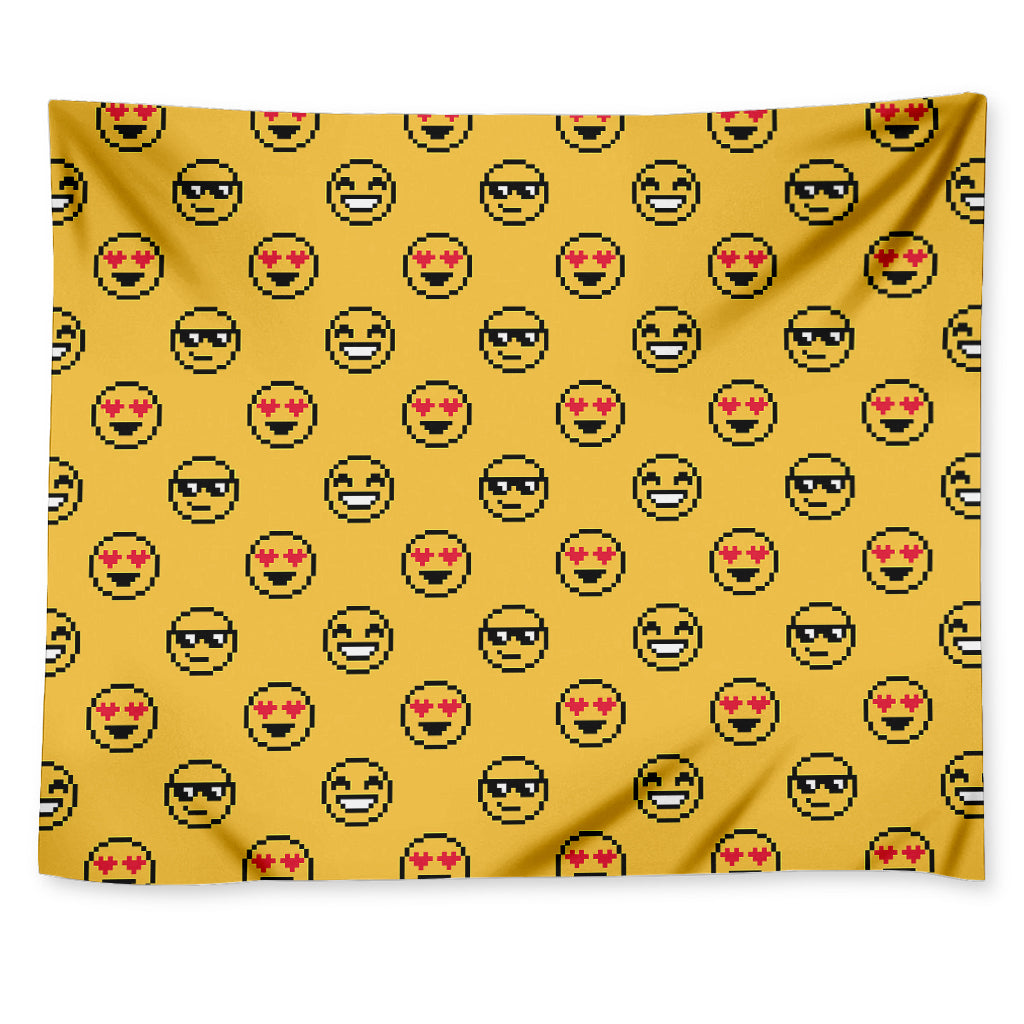 Pixel Emoji Pattern Print Tapestry
